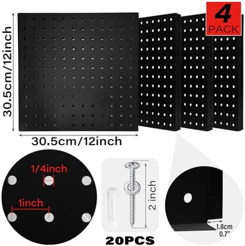 4 Pack Metal Pegboard Panels, Garage Tool Storage, Office Organization - Image 2