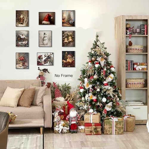 Vintage Christmas Canvas Wall Art Set of 9, Santa Claus Xmas Tree Snow Scene - Image 6