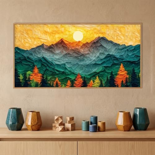 Abstract Boho Mountain Framed Canvas Wall Art Set-40"x20"x1 - Image 2