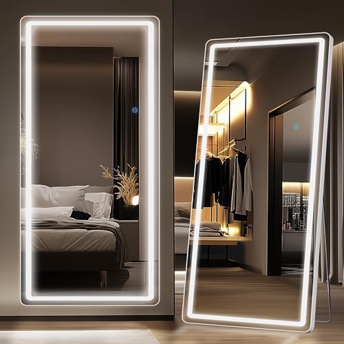 LED Full Length Mirror, Floor Standing or Wall Hanging, Aluminum Frame by ladynow