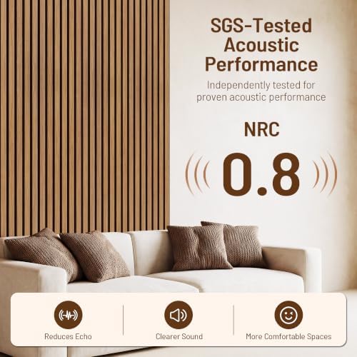 Amsleekey 4-Pack 94.5″x12.6″ Acoustic Wood Slat Wall Panels, 8 Hooks - Image 6