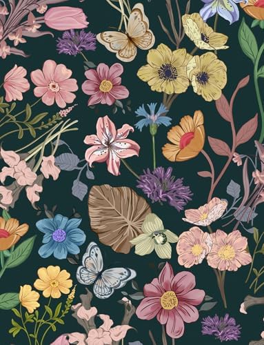 EchoSphere 16.9" x118" Dark Vintage Peel and Stick Wallpaper Floral Leaf by EchoSphere