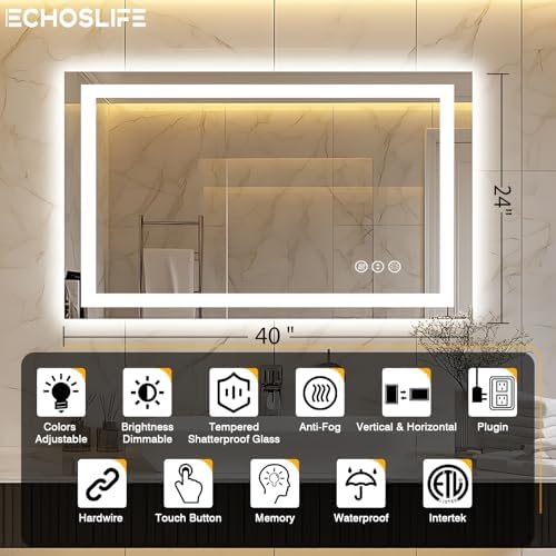 EchosLife 40"x24" LED Bathroom Mirror - Image 2