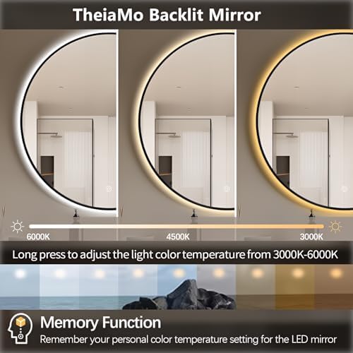 44" Round LED Bathroom Mirror, Wall Mounted Round Backlit Mirror LED Bathroom - Image 3