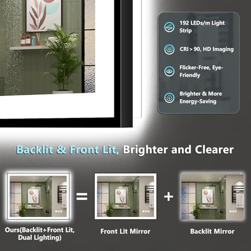 48x40 Black LED Bathroom Mirror, Backlit & Front Lit Lighted Mirror - Image 4