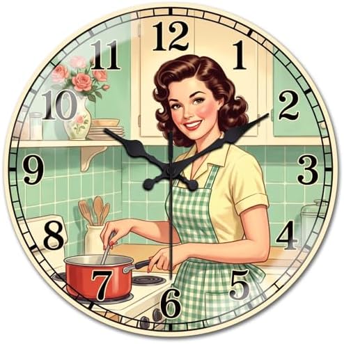 peacoblue Vintage Cooking Woman Wall Clocks Battery Operated 12" by PEACOBLUE