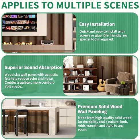 Wood Slatwall Panels, 20 Pack 24" x 12"/60 x30cm Acoustic Wall Panels, - Image 6