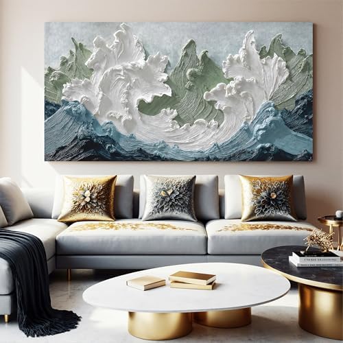 YISXINOAG White Green Ocean Wall Art Minimalist Coastal Painting 29"X58" - Image 2