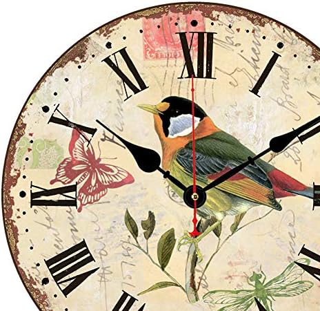Colorful Bird Silent Wall Clock 14 Inch Battery Roman Numeral Wood - Image 5