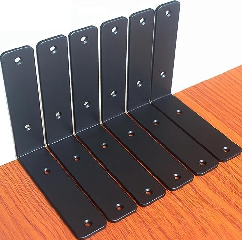 6 Pack - L 6" x H 6" x W1.5, 5mm Thick Black L Shelf Bracket, Iron Shelf by MHMYDZ