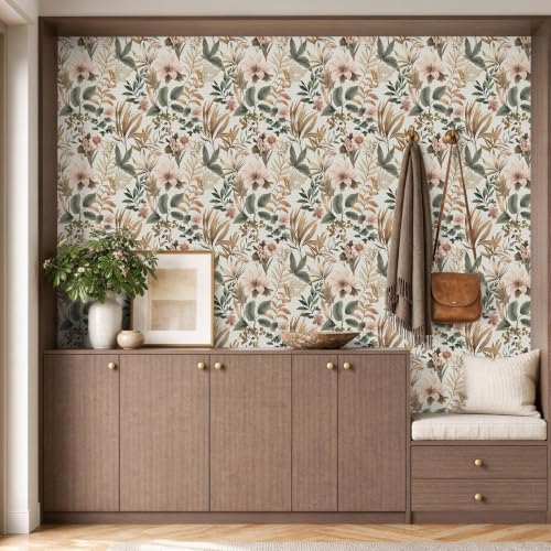Laatse Vintage Pink Green Gold Floral Botanical Wallpaper 17.5''x118'' - Image 3