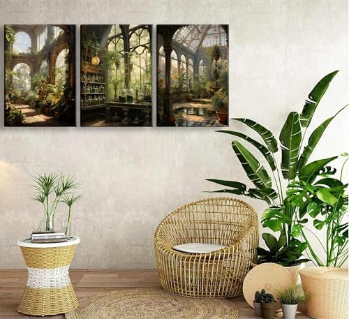 3pcs Framed William Morris Green Plants Canvas Wall Art Medieval Castle Posters - Image 3