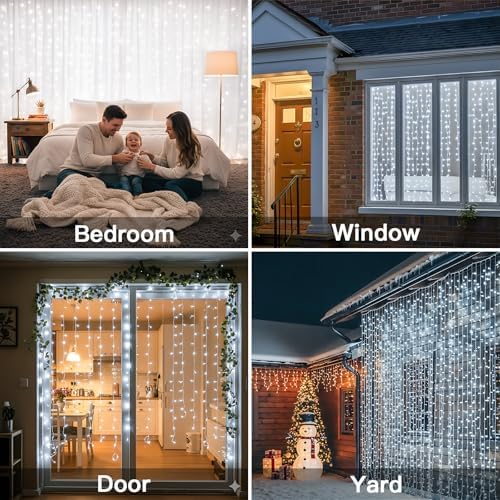 suddus Curtain Lights Outdoor, 300 Led 9.8ft x 9.8ft Hanging String Lights - Image 2
