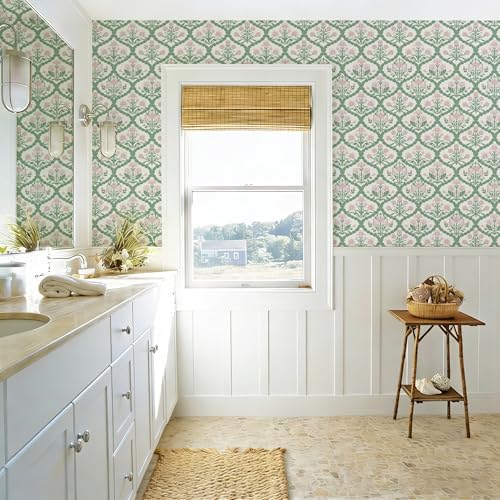 17.3" x 393.7" Pink Floral Peel and Stick Wallpaper Vintage Wall Paper Boho - Image 5