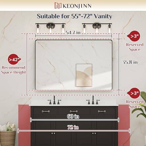 Keonjinn 55 x 36 Inch Brushed Nickel Bathroom Mirror, Tempered Glass - Image 6