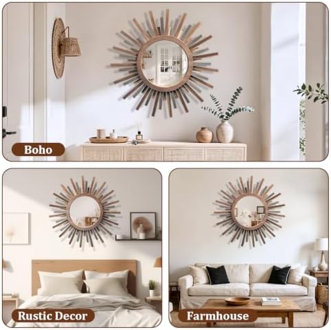 24 Inch Boho Sunburst Mirror, Decorative Rustic Farmhouse Wall Decor - Image 7