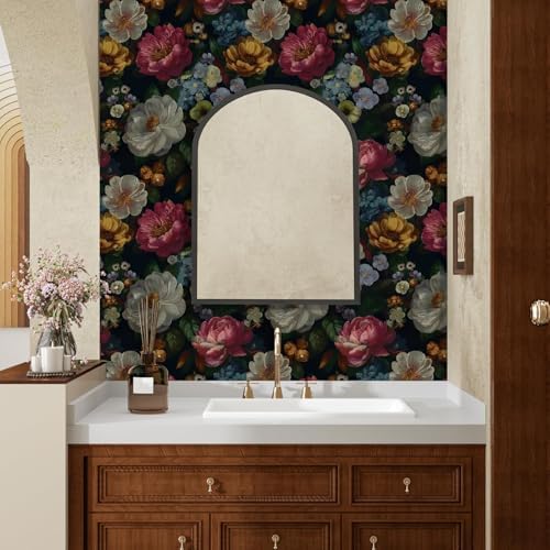 BOKEBEVE Navy Blue Floral Wallpaper Peel and Stick Vintage 17.5 x 118In - Image 2