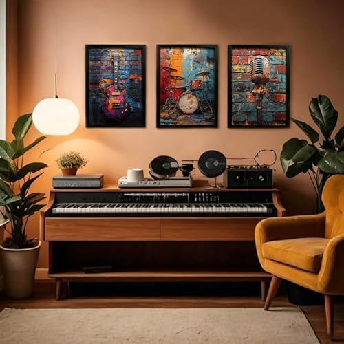 NCCXNCC 3Pcs Black Frame Music Theme Canvas Wall Art 16x24 inch Painting - Image 2