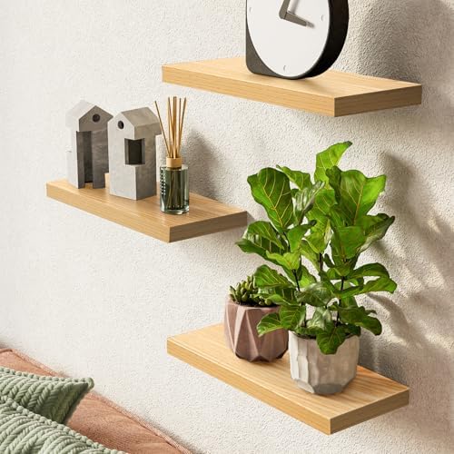 BAYKA Light Oak-Toned Floating Shelves 15.7in, Wall Mounted Shelf - Image 2