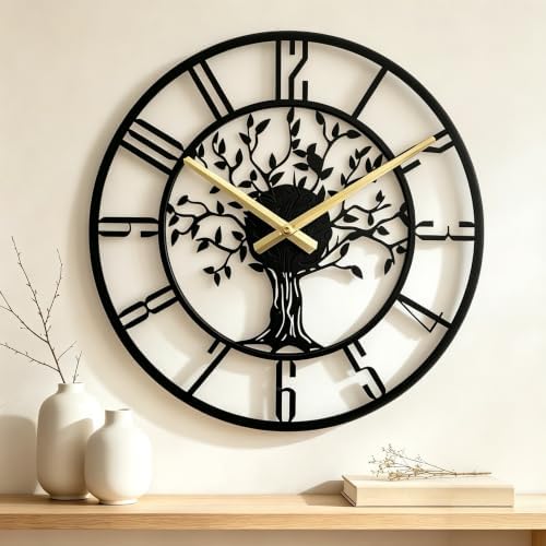 Large Tree of Life Wall Clock, Metal Large Modern Wall Clocks by Unknown