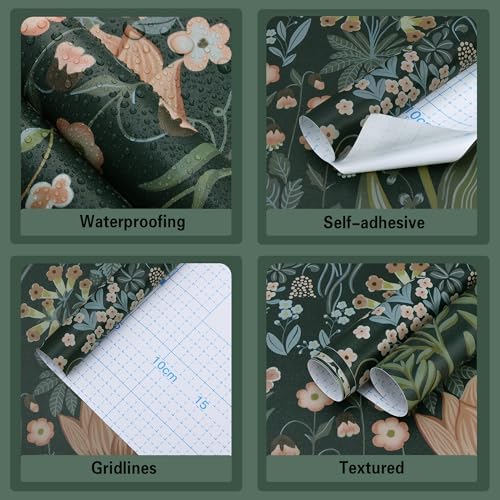 Toduso Peel and Stick Wallpaper Vintage Wall Paper Green Floral Contact Paper - Image 3
