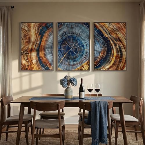 3 Piece Large Framed Colorful Tree Ring Wall Art - Image 3