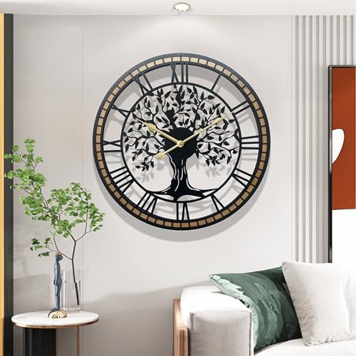 Large Wall Clock for Living Room Decor 18 Inch Tree of Life Metal Wall Art - Image 3