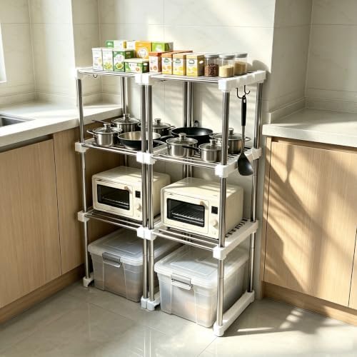 BLULEE Expandable Standing Shelf Unit, Adjustable Storage Rack White - Image 5