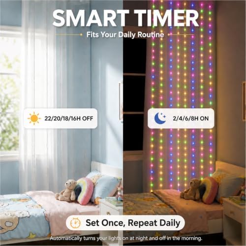 HXWEIYE 300LED Fairy Curtain Lights, 9.8x9.8Ft USB, Tangle-Free - Image 6