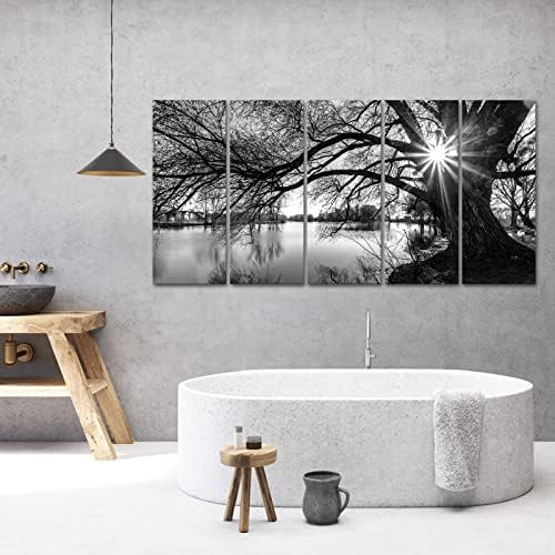 sechars Extra Large Wall Art Old Tree by Lake Picture Canvas Prints Black and - Image 5