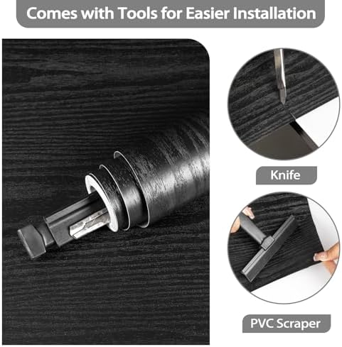 Black Contact Paper Peel and Stick Self Adhesive Wood Grain Wallpaper - Image 2