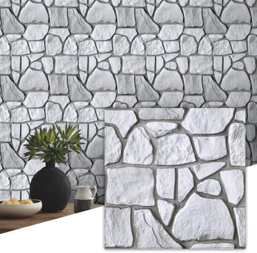 Commomy Faux Stone Peel and Stick 3D Wall Panels 10 Pcs 11.8" x 11.8" by CommomyDecor