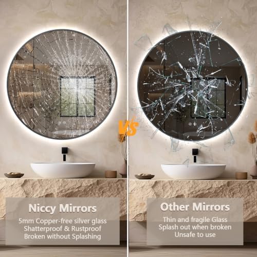 Niccy 28" Round LED Bathroom Backlit Mirror - Image 6