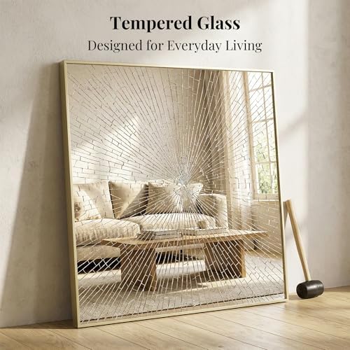 36"x36" Satin Gold Framed Square Bathroom Vanity Wall Mirror - Image 5