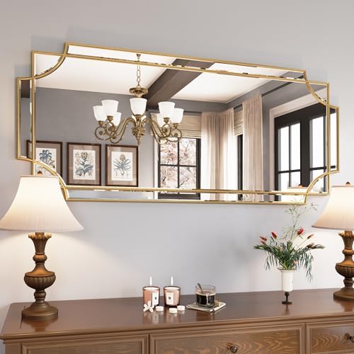 Kelly Miller 26"x52" Gold Foil Scalloped Edge Decorative Vanity Wall Mirror by KellyMiller