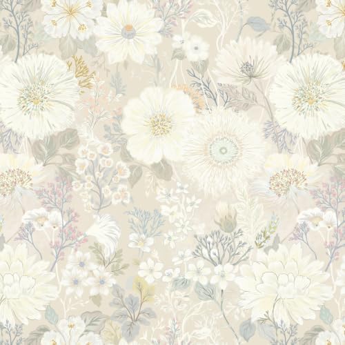Ismoon Peel and Stick Wallpaper Floral Wallpaper 17.3in x 6.56ft Beige Neutral by Ismoon