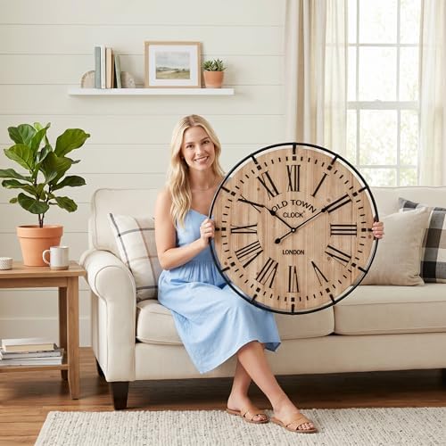 EMAX HOME 30 Inch Rustic Wall Clock, Warm Light Oak Wood Look by EMAXHOME