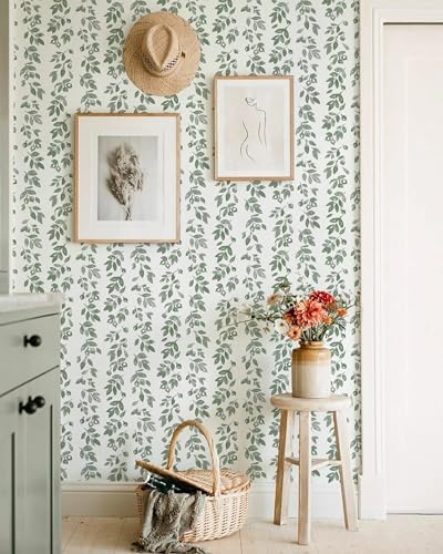 Ismoon Green Wallpaper Peel and Stick Vintage Wallpaper 17.3in x 32.8ft Green - Image 3