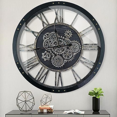 27 Inch Moving Gear Wall Clock, Oversized Wall Clocks, Clock Living Room Decor by TOPPTIK