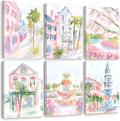 Charleston South Carolina Wall Art Preppy Posters Pictures Pastel Pink Canvas by Unknown