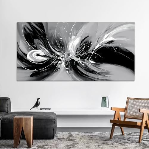 Black White and Gray Abstract Canvas Wall Art - Image 3