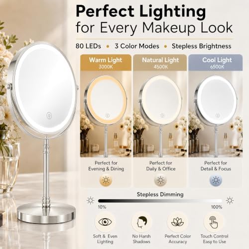 DEIOVWXS Makeup Mirror, Rechargeable Vanity Mirror - Image 3