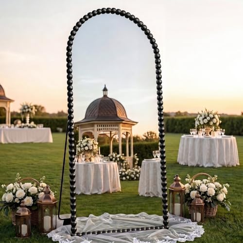 Antok 76" x 34" Arched Full Length Mirror, Antique Beaded Frame Floor Standing - Image 4