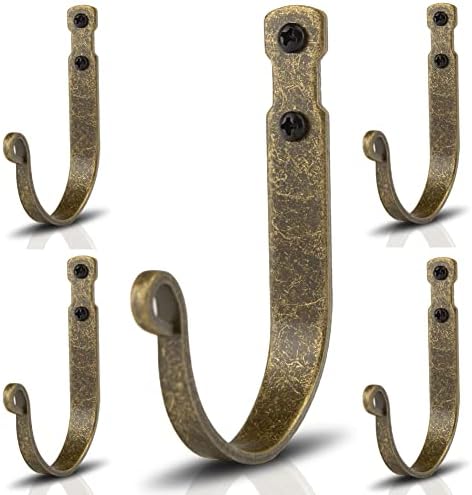 Wrought Iron Hooks for Hanging Wall Mounted, 5 Pack Heavy Duty Wall Hooks by AKBFOX