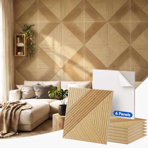 PIWA Decorative Acoustic Panels, 6 Pack Oak Sound Absorbing Wall Art by Piwa