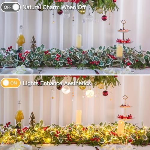 suddus String Light with Red Berries&Holly Leaf Battery Powered Copper Wire - Image 5