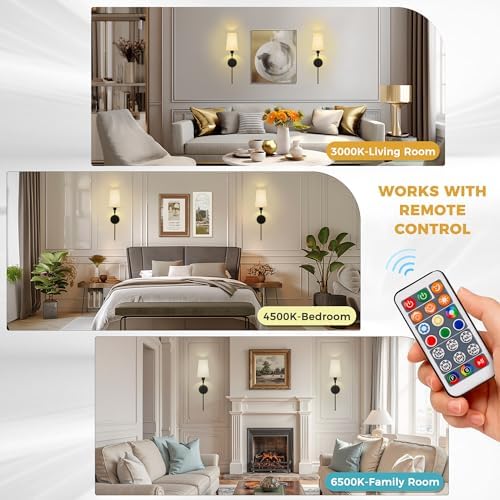 Battery Operated Wall Sconce: Set of 2 Wireless Wall Light 12000mAh - Image 5
