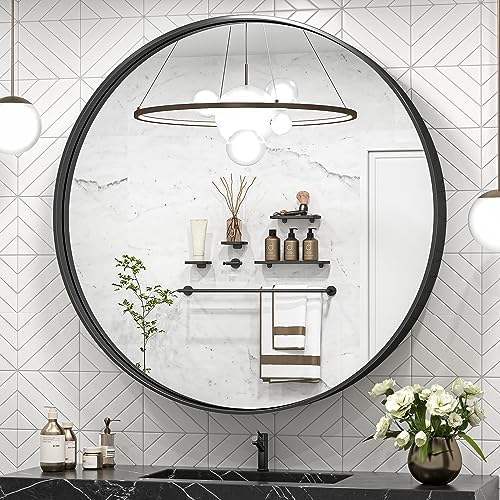 TokeShimi 40 Inch Round Black Bathroom Mirror by TokeShimi