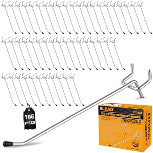 ELEAD 105-Piece 6 Inch Pegboard Hooks, Heavy Duty Peg Board Organizer by ELEAD