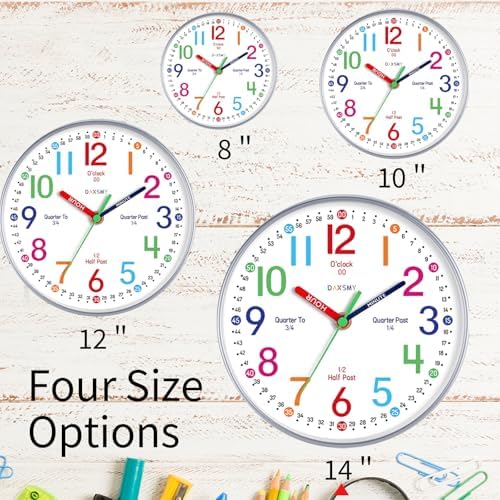 Roymnie 14" Wall Clock for Kids Learning Silent Battery Operated Teaching - Image 3